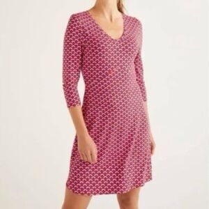 Boden Red Navy Geometric Rainbow Print V Neck 3/4 Sleeve Cute Tunic Dress Size 4